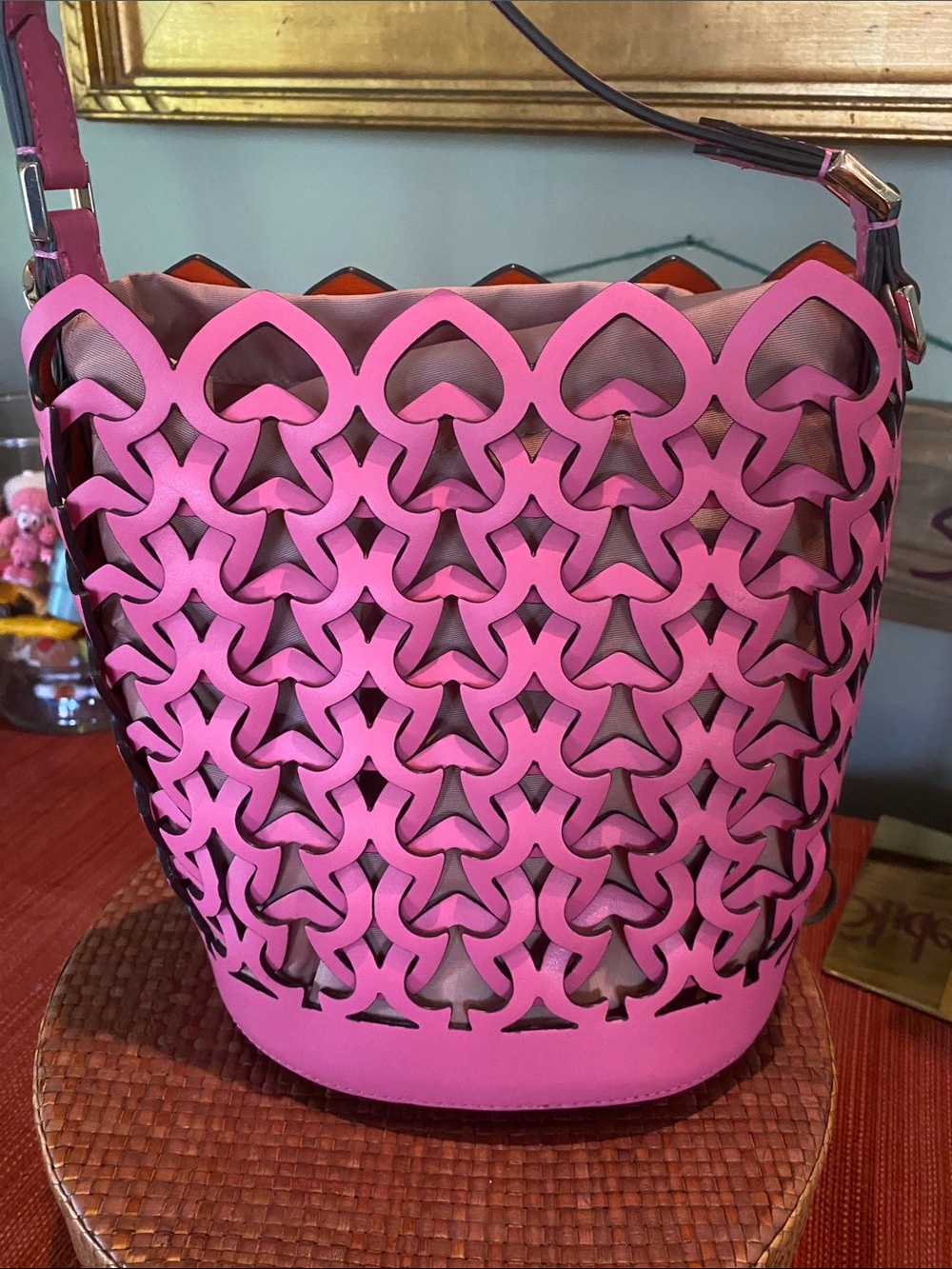 Kate Spade Dorie leather bucket satchel bag in hibiscus tea pink - Picture 5 of 15